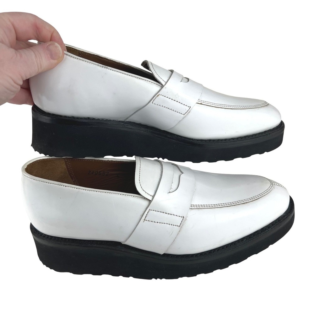GRENSON White Patent Leather Penny Loafers Chunky Sole Shoes Women narrow - Picture 7 of 9